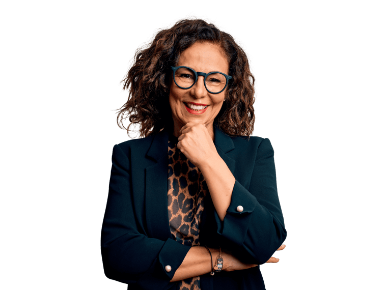 Political translation services woman wearing glasses and a leopard print shirt