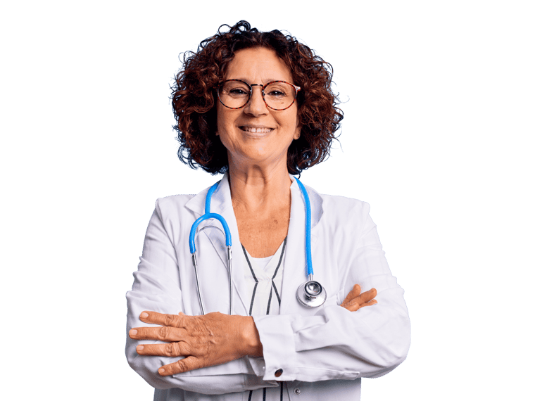 Portuguese medical translations services doctor smiling wearing a white lab coat 