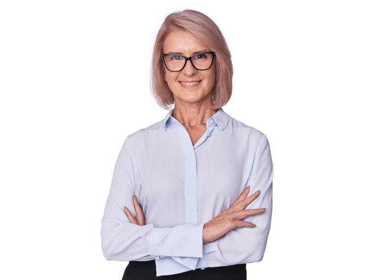 Prenuptial agreements certified strong woman with glasses in white long sleeve