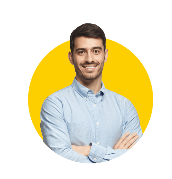 Scandinavian translation services by Absolute Translations, handsome smiling businessman in blue shirt standing with crossed arms, isolated on white background