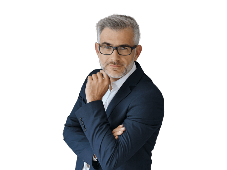 Urgent translation services well-dressed man with glasses strikes a pose for the camera.