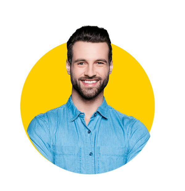 Professional technical translation services By Absolute translations, Portrait of happy fashionable handsome man in jeans shirt  crossing hands and look at camera.