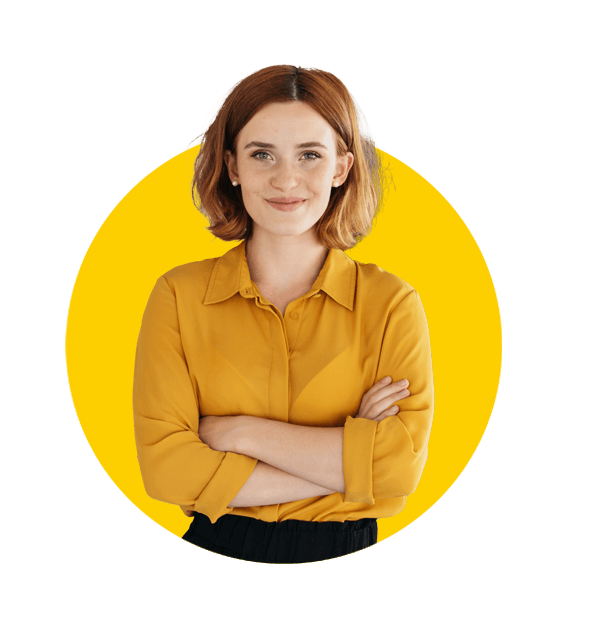 German transcreation services by Absolute translations, Happy relaxed confident young businesswoman standing with folded arms.