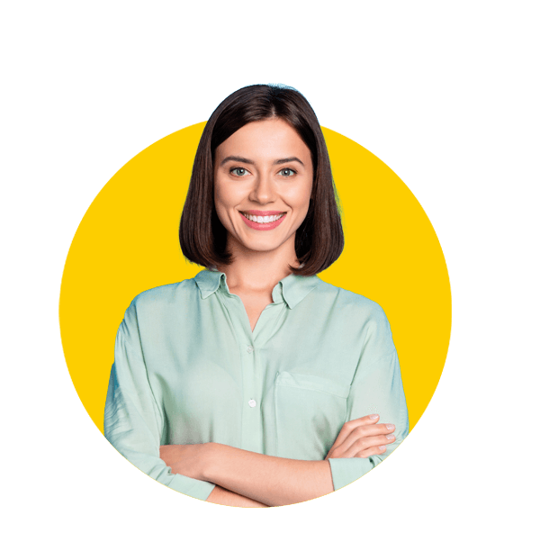Professional Italian translation services by Absolute Translations, smiling young woman with stylish hairdo wearing turquoise blouse.