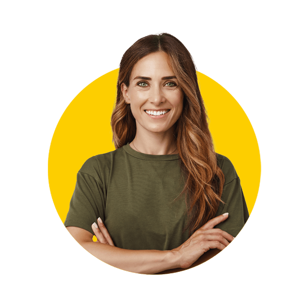 Professional Translation services Manchester, Portrait of confident adult woman in green t-shirt, standing with arms.