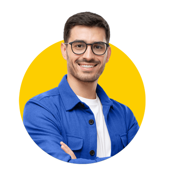 Plastics translations uk, Young hispanic man wearing blue shirt and glasses, looking at camera with positive confident smile,