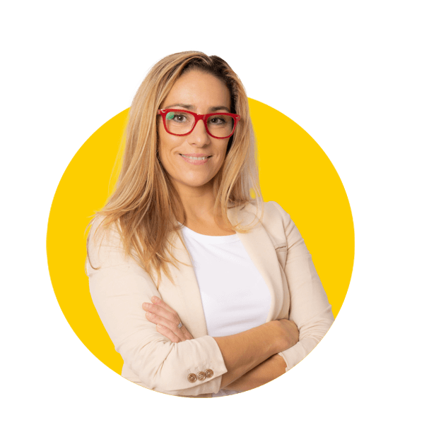 Polish translation services by Absolute Translations, smiling businesswoman with folded hands against white background.