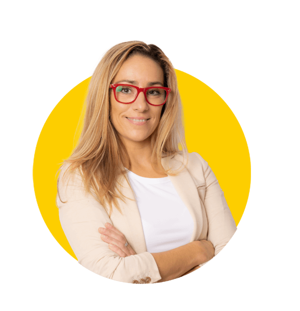 Polish translation services by Absolute Translations, smiling businesswoman with folded hands against white background.