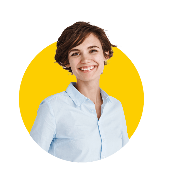 Portuguese localisation services by Absolute translations ,Young working woman in office clothing, smiling and looking at camera, standing on white background. 
