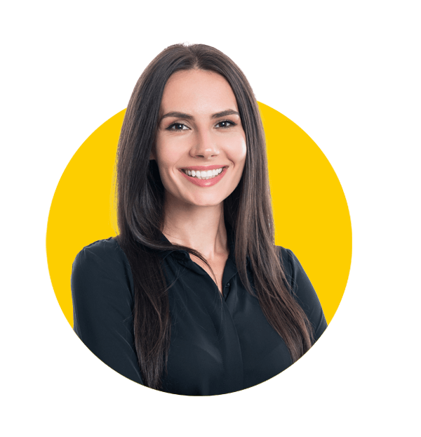 Swedish translation services by Absolute Translations, happy Caucasian woman CEO isolated on white background.