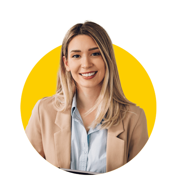 Thai translation services by Absolute Translations, attractive young brunette woman wearing glasses and a light business shirt.