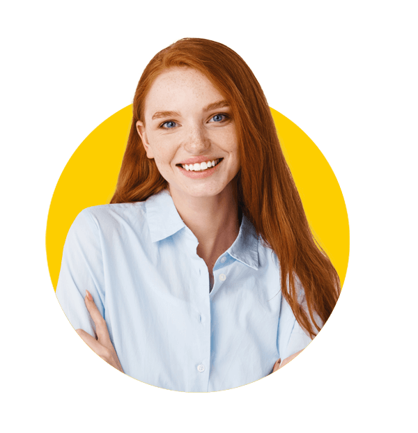 Travel tourism translations uk, Professional people. Young happy redhead woman smiling at camera,.