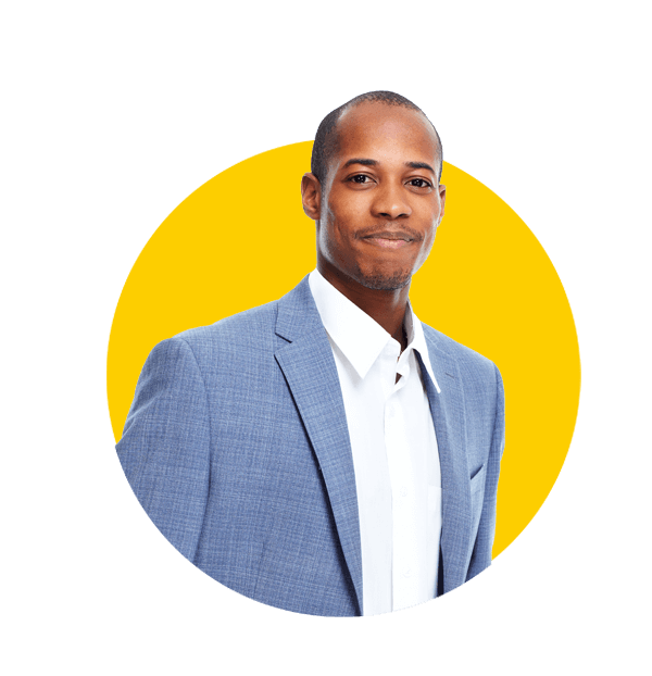 Twi translation services by Absolute Translations, African-American businessman isolated on white background.