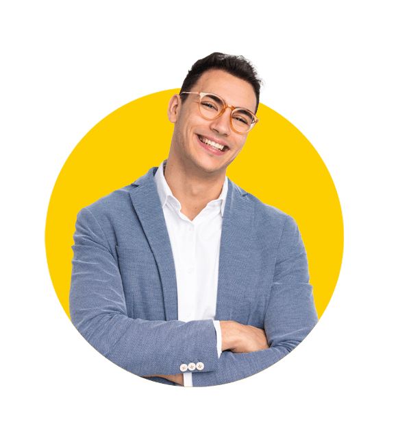 Vietnamese translation services by Absolute Translations, young handsome businessman wearing glasses and smiling on isolated background.