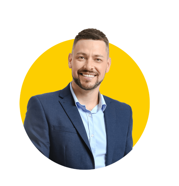 SEO translations uk, Portrait of handsome businessman with laptop on white background.