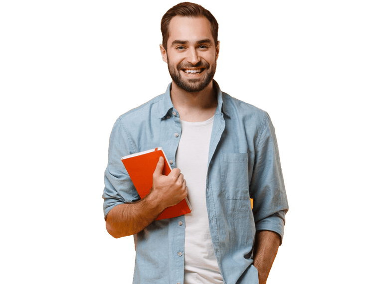 Schools Translation Services UK showing a confident teacher holding a book smiling