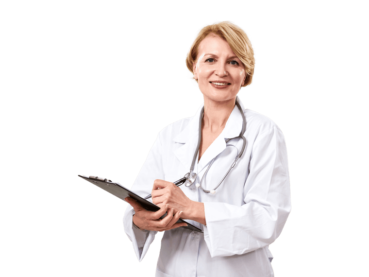Spanish Medical translation services, Studio portrait of middle aged doctor with happy face expression