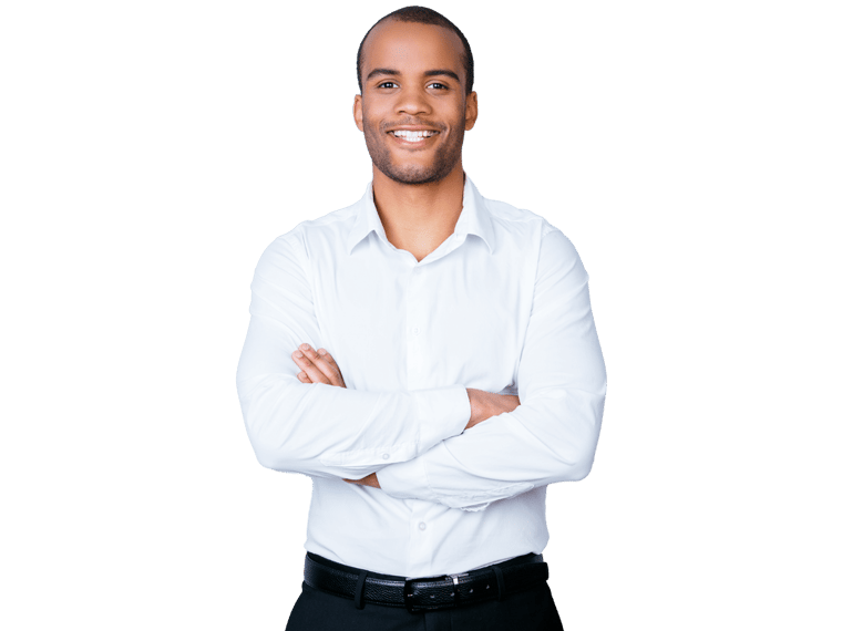 Tigrinya translation services man wearing a white shirt and black pants.