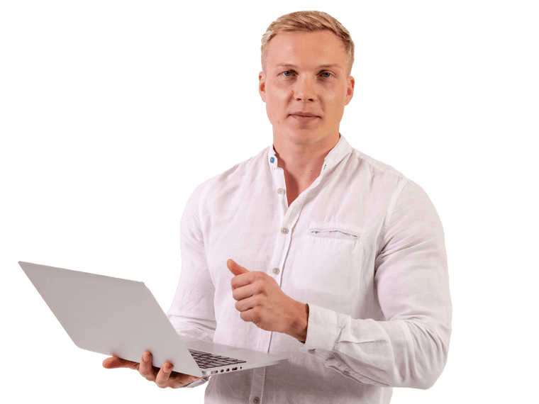 Ukrainian translation services UK professional holding a laptop