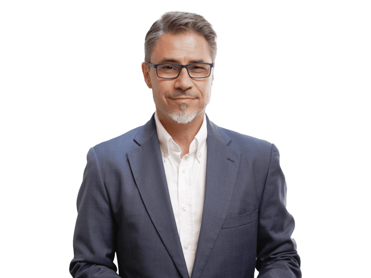 Wedding certificate expert with glasses in elegant suit smiling