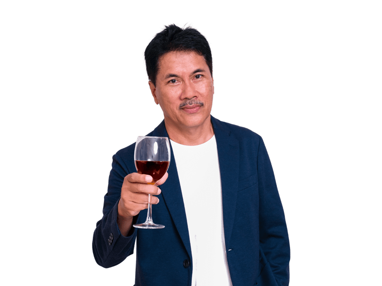 Wine translation services man holding a glass of red wine