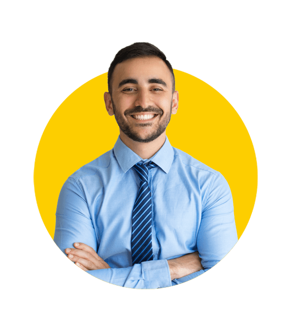 Aviation translation services, Smiling Successful Young Leader with Arms Crossed.