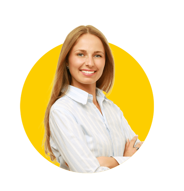 Bonsainian translations, Caucasian blonde businesswoman isolated on white background.