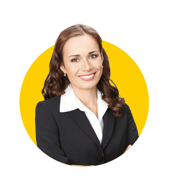 Chilean spanish translation services, Portrait of happy smiling young business woman in black suit, isolated over white background.