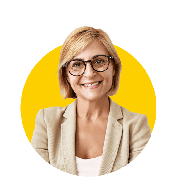 Commercial translations uk, Middle age blonde business woman standing over isolated background happy face smiling with crossed arms looking at the camera