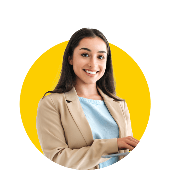 Copyright translaitons uk, Business concept. Beautiful confident indian or arabian business woman, office worker in elegant suit.