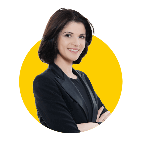 Court translations UK, one beautiful smiling caucasian business woman portrait arms crossed in studio isolated on white background.