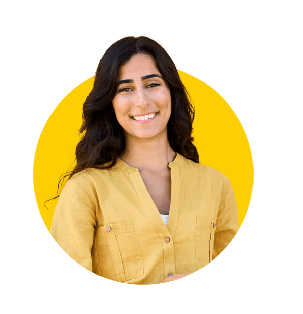 Digital market translations uk, Isolated portrait of attractive young business woman in casual clothes hold smartphone at yellow background.