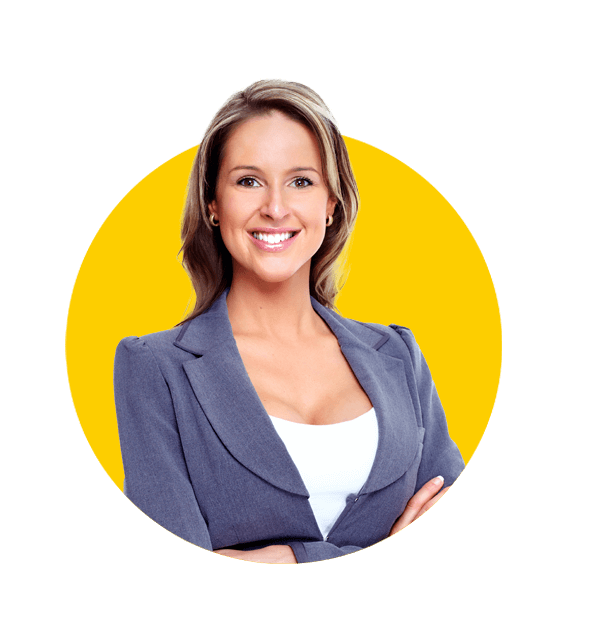 English translation services, Smiling Business woman. Isolated over white background.