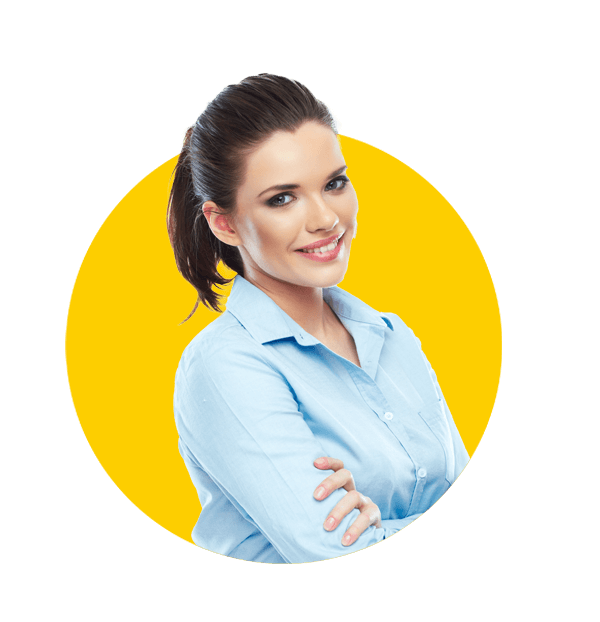 Estonian translation services,Smiling business woman portrait. White background.