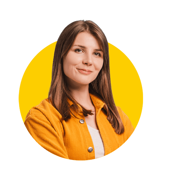 Funeral translations uk, Beautiful, attractive, middle aged woman wearing casual yellow shirt with arms crossed standing isolated.