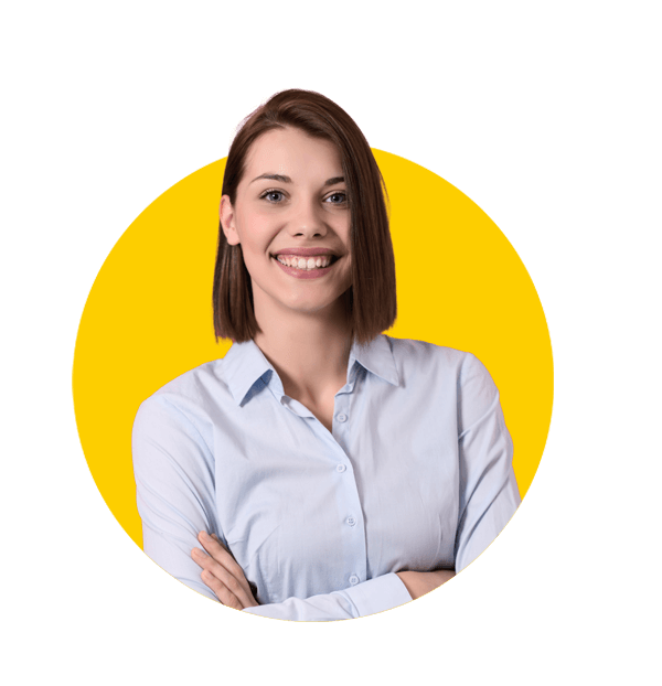 Galician translation services by Absolute Translations, beautiful blonde businesswoman standing with arms crossed, isolated on white background, representing professional language solutions.