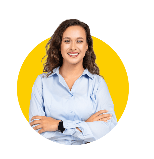 Hotel translations uk, Smiling confident calm millennial european business woman, teacher in formal wear with crossed arms.