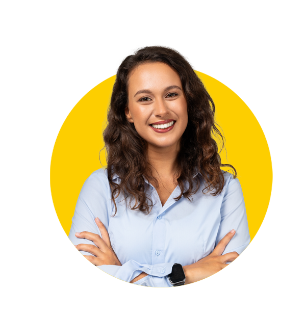 Hungarian translation services by Absolute Translations, smiling confident millennial Caucasian woman in formal attire.