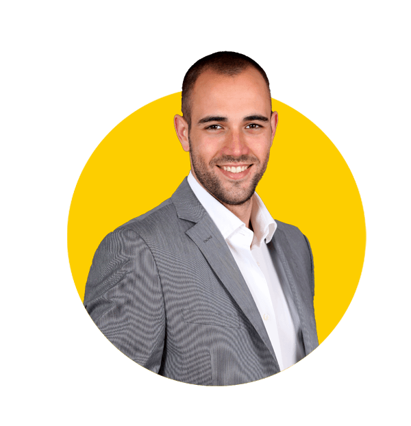 Industry translations uk, Cool businessman standing on grey background.