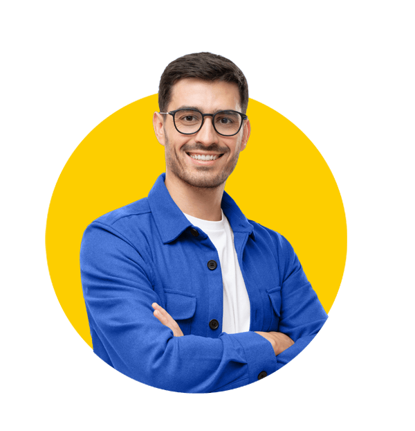 Plastics translations uk, Young hispanic man wearing blue shirt and glasses, looking at camera with positive confident smile,