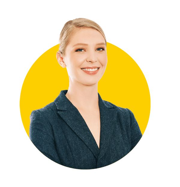 Dari translations, Business portrait of young professional woman, isolated on whire background, wearing grey jacket.