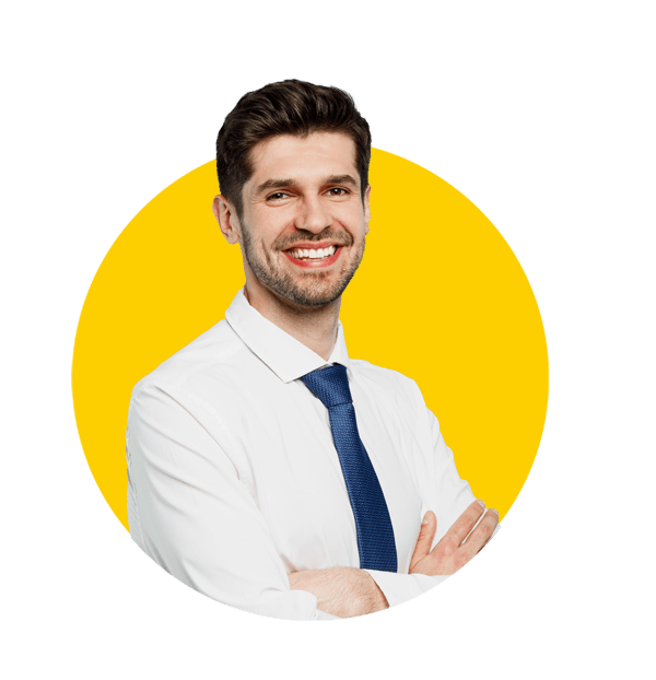 Peruvian translation services by Absolute Translations, young smiling happy businessman or corporate lawyer.