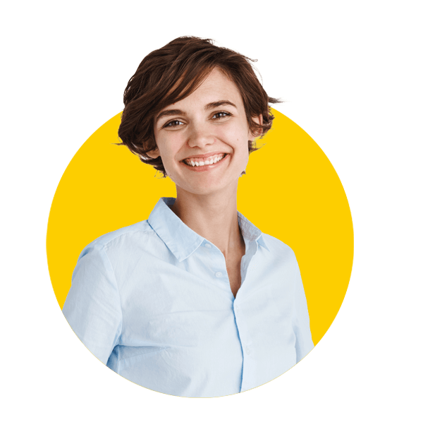 Portuguese website translation services by Absolute translations ,Young working woman in office clothing, smiling and looking at camera, standing on white background. 