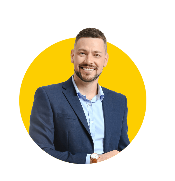 SEO translations uk, Portrait of handsome businessman with laptop on white background.