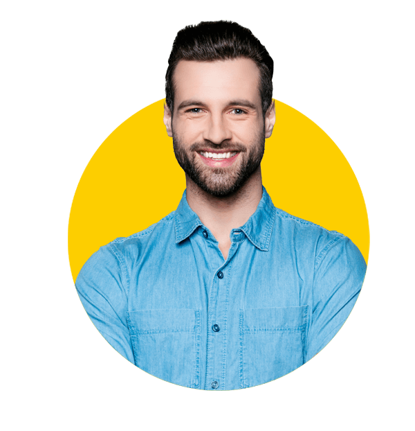 Professional technical translation services By Absolute translations, Portrait of happy fashionable handsome man in jeans shirt  crossing hands and look at camera.