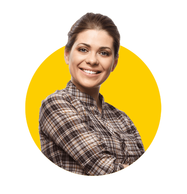 Gaelic Irish translation services, young woman standing against white background, representing professional language solutions