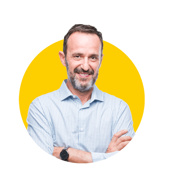 Regulatory translations uk, Portrait of attractive cheerful man folded arms wearing cozy sweater isolated over beige pastel color background.