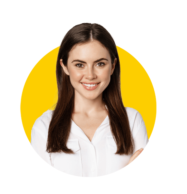Retail translations uk, Smiling young businesswoman, female entrepreneur in white shirt, cross arms on chest like professional, standing over studio background.