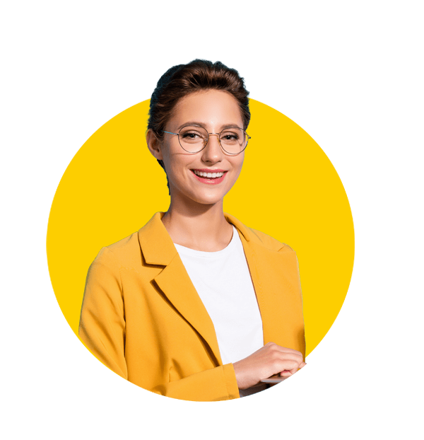 Technology translations uk, Photo of young girl happy positive smile work laptop programmer confident isolated over blue color background.