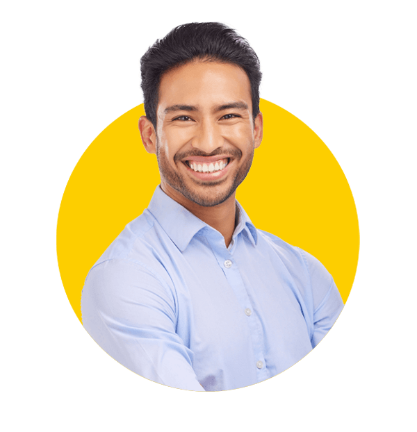 Traditional Chinese translation services by Absolute Translations, smiling businessman with arms crossed in studio on white background.